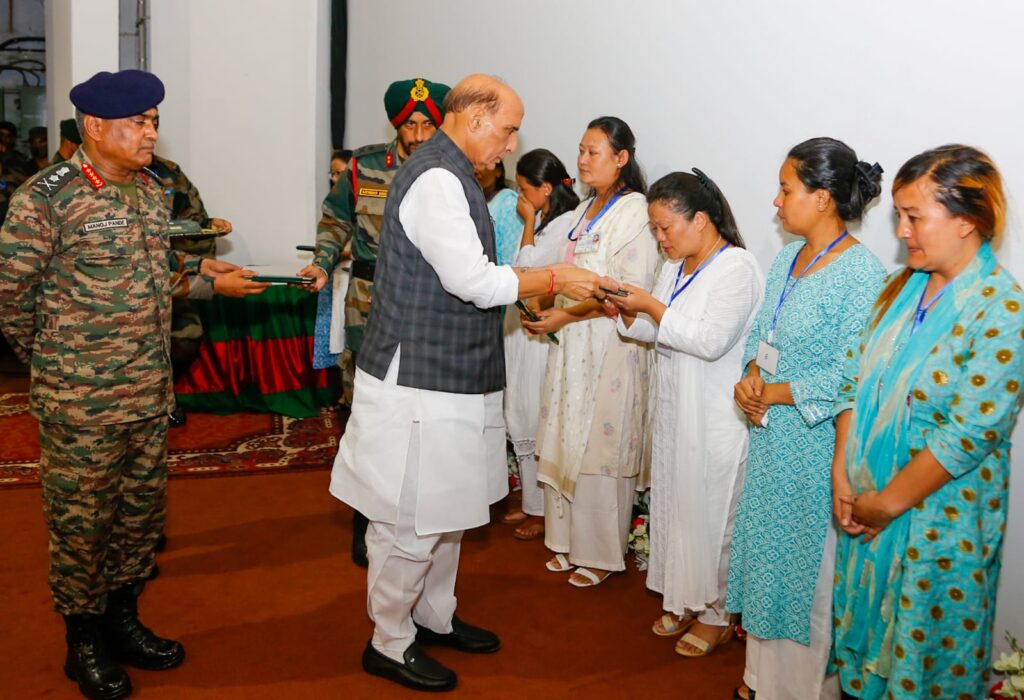 Raksha Mantri felicitates ‘Veer Naris’ of Armed Forces personnel killed in Manipur landslide