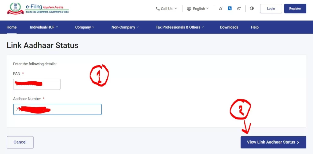 check online aadhaar pan link status