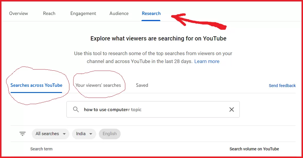 what is the research tab in youtube