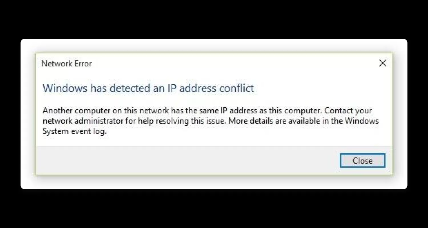 windows has detected an ip address conflict