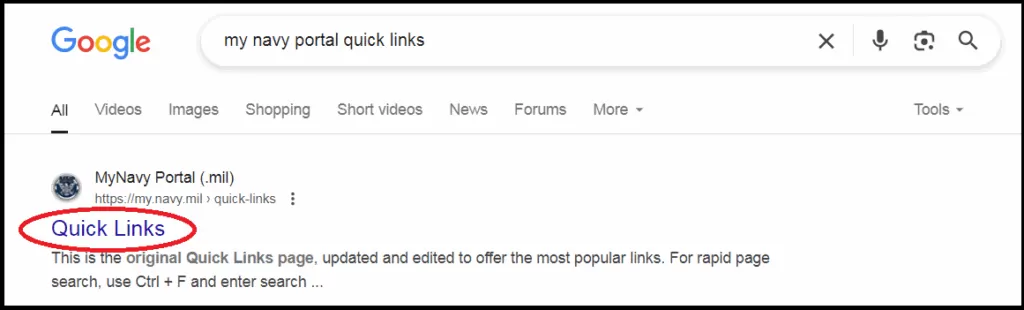 My Navy Quick Links